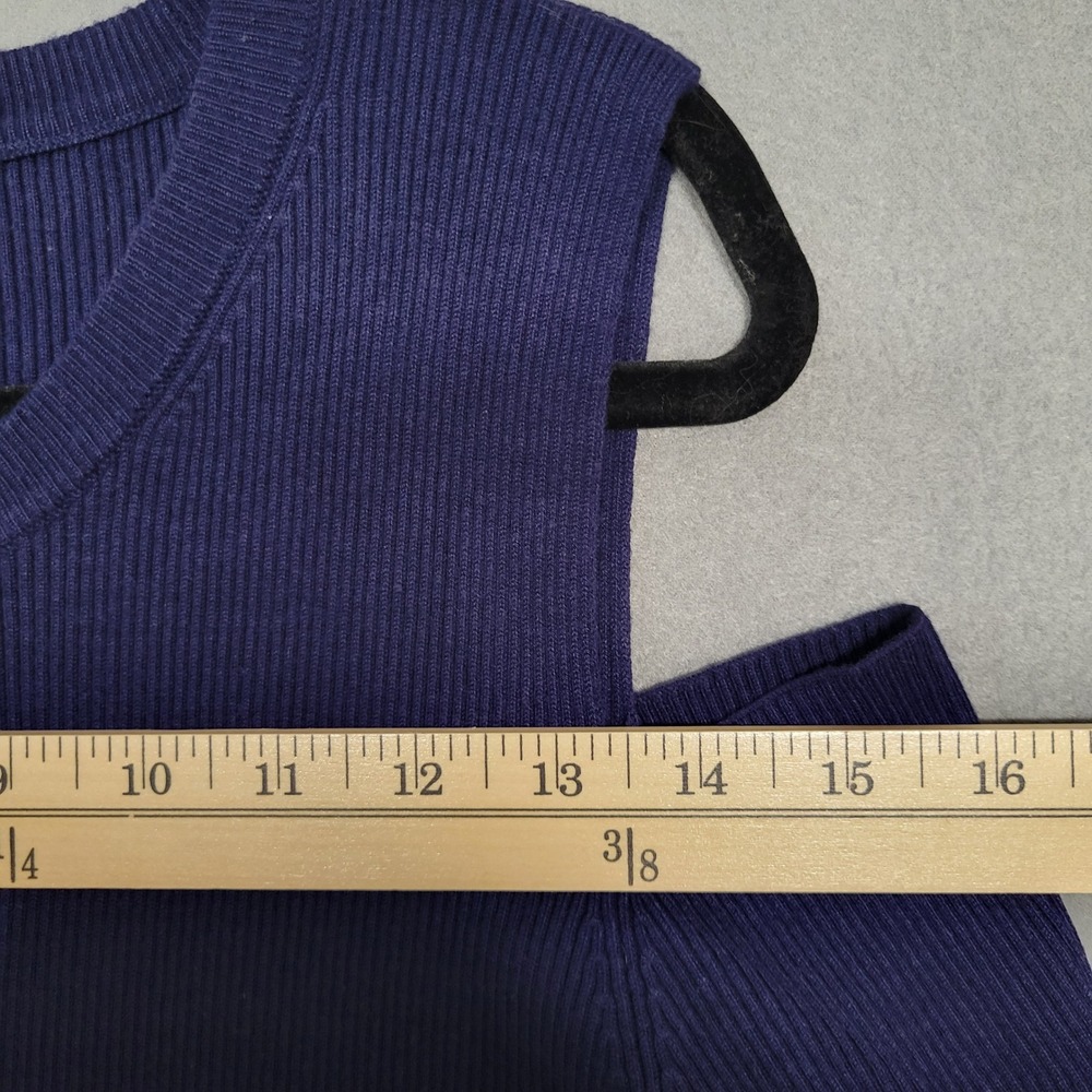 Michael Kors XL Navy Blue‎ Ribbed Knit Cold Shoulder Midi Dress - Picture 11 of 14